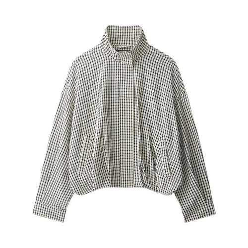 Damen Karierter Cropped-Boxy-Blouson mit Stehkragen und Eingrifftaschen Shop Nory