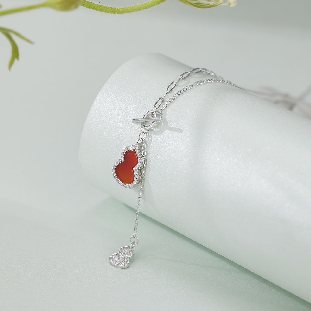 Damen Halskette mit doppelt gestaltetem Anhänger aus Halbedelstein und funkelnden Zirkonia Shop Nory