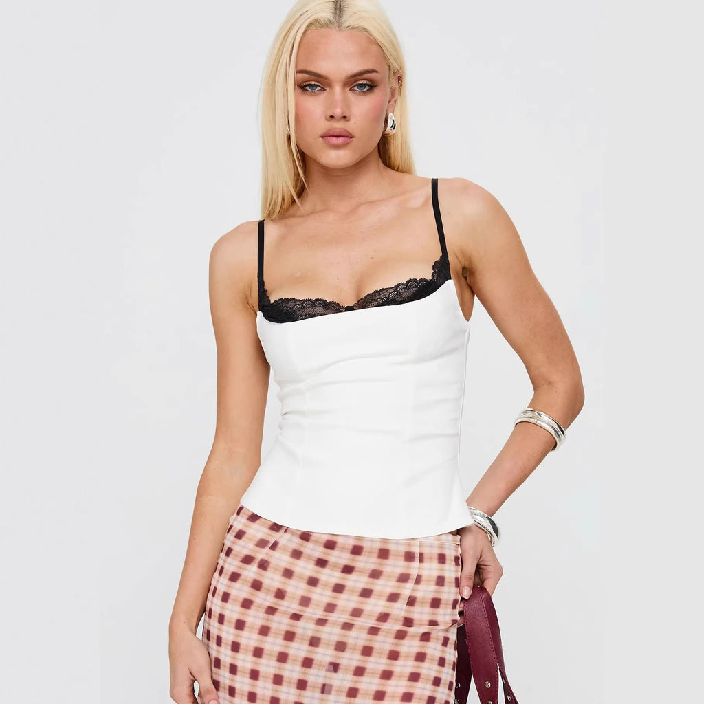 Damen Polka Dots Bustier-Top mit Spitzenakzenten