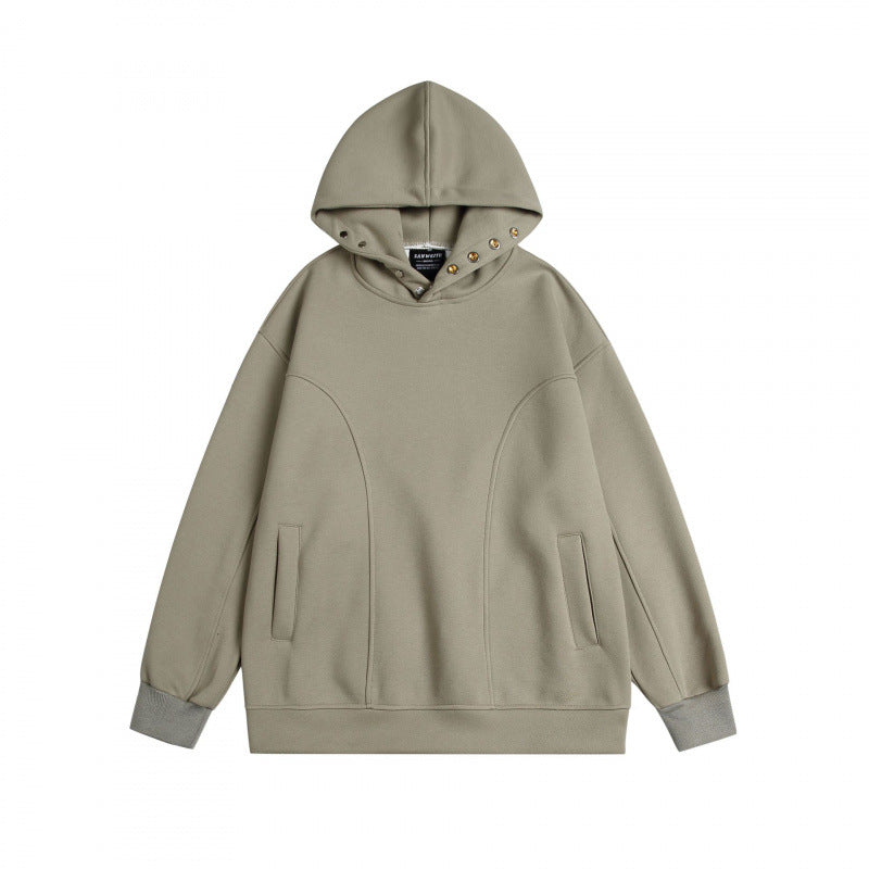 Unisex Oversize-Kapuzenpullover aus melierter Baumwollmischung mit Nietenbesatz und Teilungsnähten Shop Nory