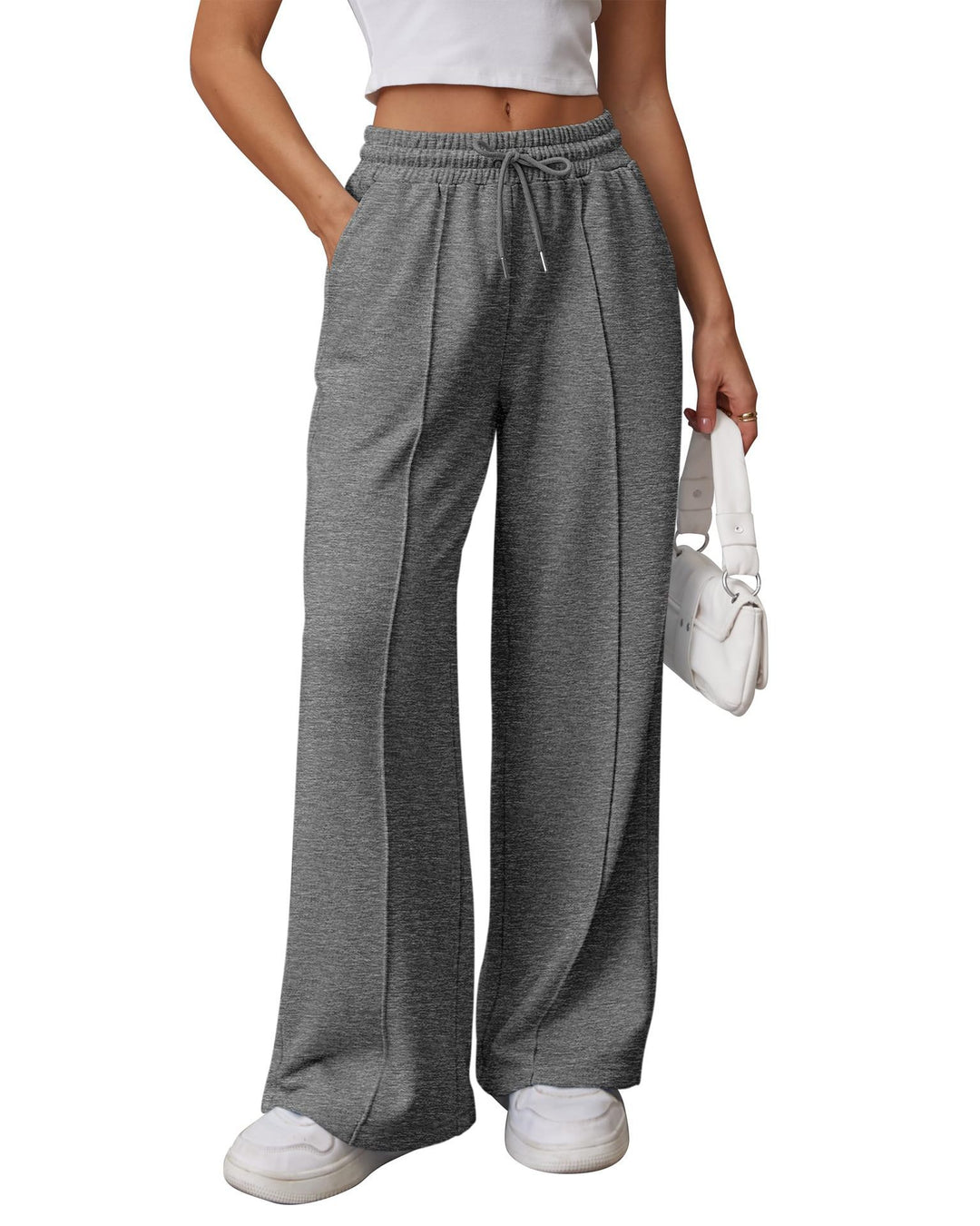 Damen nan Palazzo-Jogginghose mit doppeltem Komfortbund, Ziernahtvorderseite und Eingrifftaschen Shop Nory
