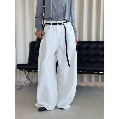 Damen Baggy-Hose aus Baumwoll-Denim mit hoher Taille und weitem Bein Shop Nory