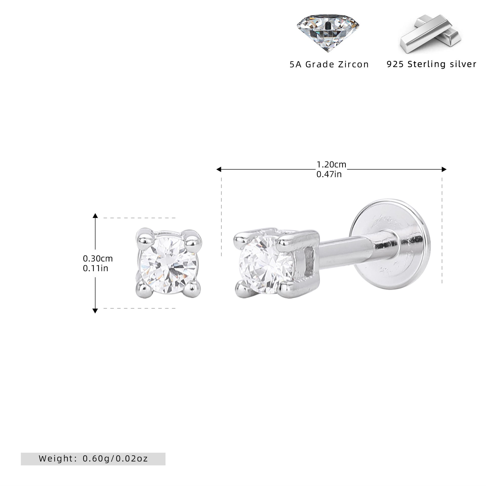 Damen Ohrstecker mit hochwertigem Zirkonbesatz aus 925 Sterling Silber Shop Nory