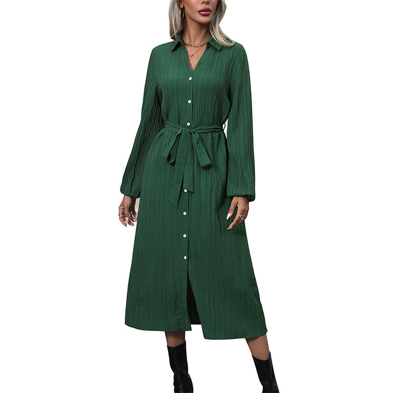 Damen Langarm Hemdblusenkleid mit Gürtel Shop Nory