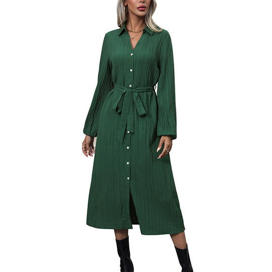 Damen Langarm Hemdblusenkleid mit Gürtel Shop Nory