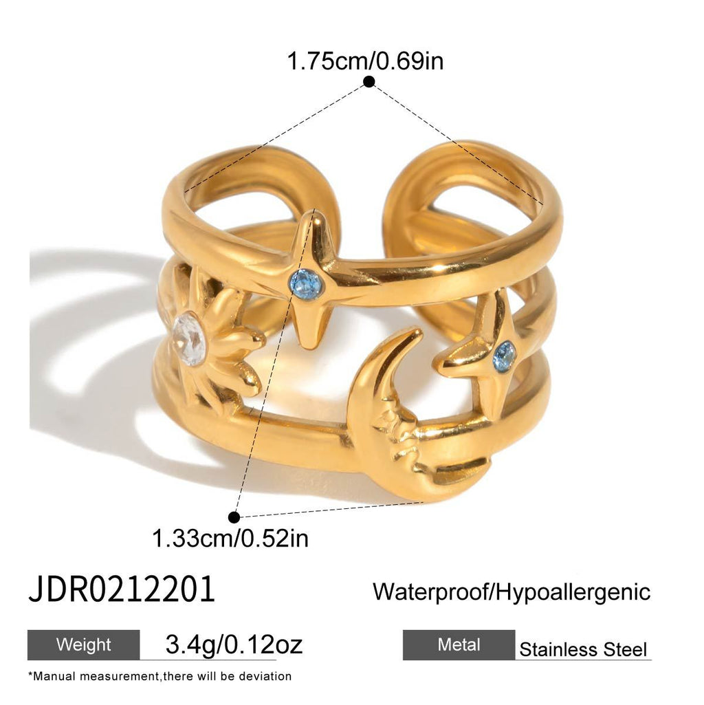 Damen Offener Ring mit stylischem Sonnen- und Mondmotiv Shop Nory
