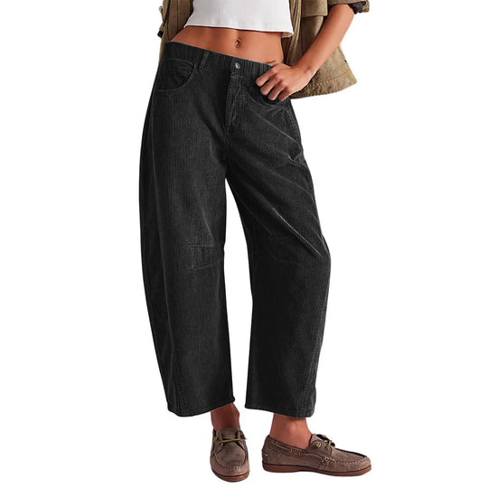Damen Weite Cordhose mit hoher Taille, Cropped-Bein und Eingriffstaschen Shop Nory