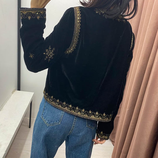 Damen Kurzsametjacke mit filigraner Metallstickerei und Perlenbesatz Shop Nory