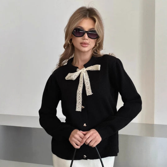 Damen Eleganter Cardigan mit Spitzenelementen Shop Nory