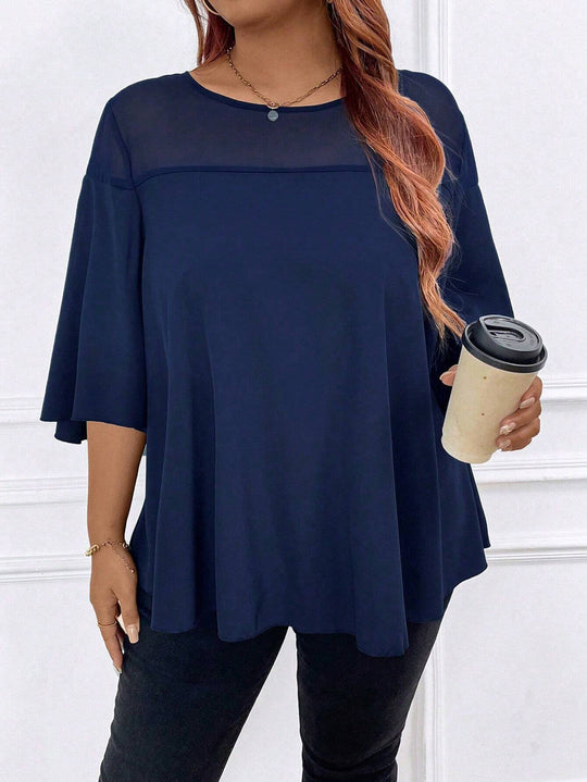 Damen Weites Chiffon-Tunika-Top mit transparentem Einsatz und Flügelärmeln Shop Nory