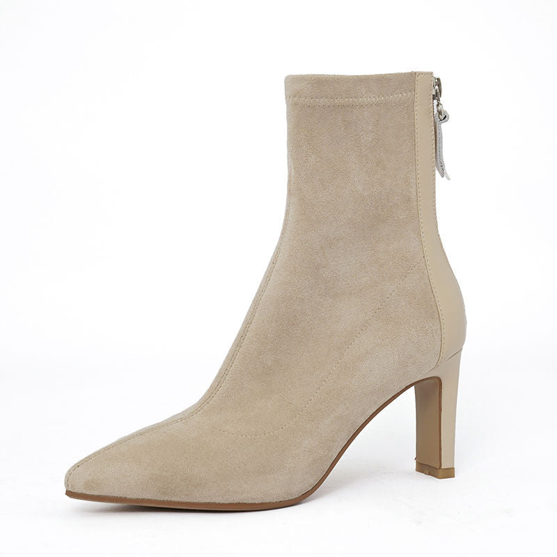 Damen Knöchelhohe Stiefelette aus Veloursoptik mit sock‑haftem Schaft und Rückseitenreißverschluss Shop Nory