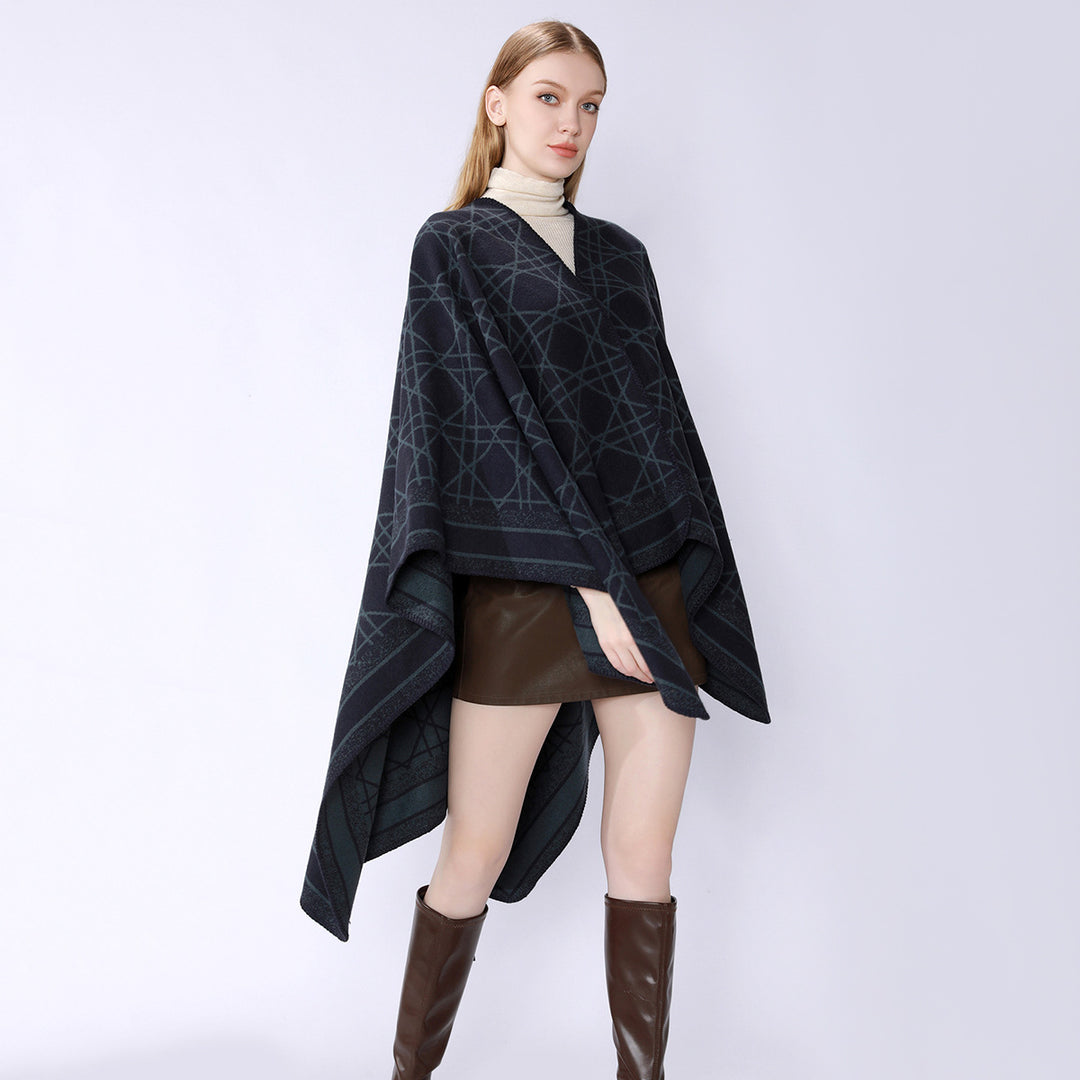 Damen Wendbarer Jacquard-Capeponcho mit geometrischem Allovermuster und offenem Kimono-Fall Shop Nory