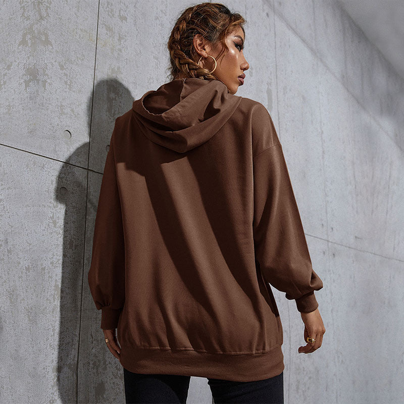 Damen Oversize-Kapuzenpullover mit Kängurutasche und Schmetterling-Stickerei Shop Nory