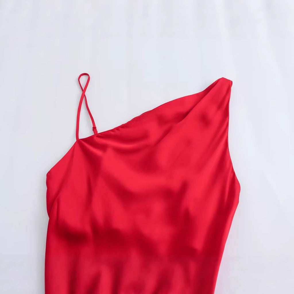 Damen elegantes Spaghetti-Trägerkleid mit fließendem Schnitt und verführerischer Drapierung Shopnory