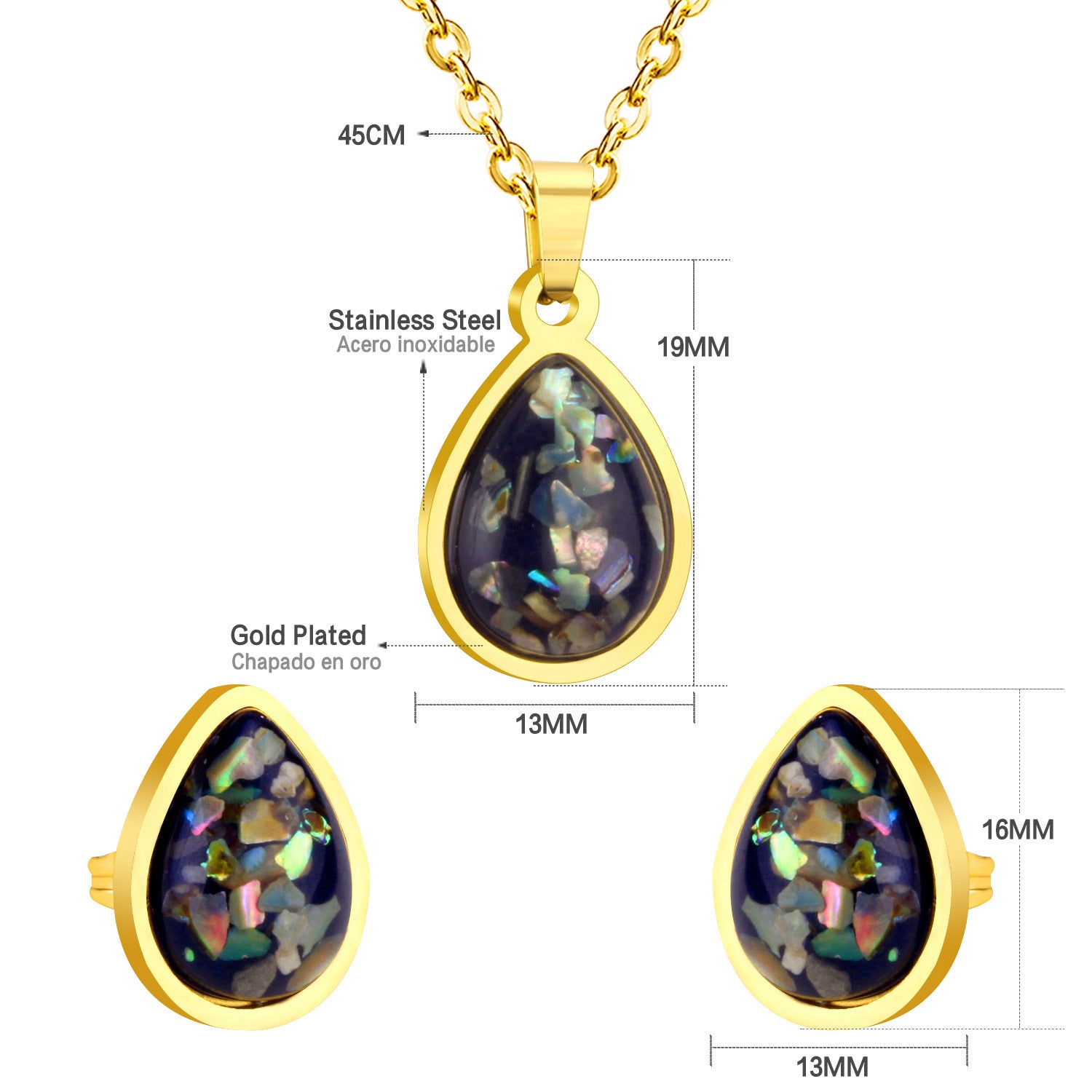 Damen Schmuckset mit tropfenförmigen Anhängern und funkelnden Details Shop Nory