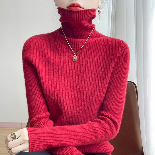 Damen Schlanker Rippenstrick-Rollkragenpullover mit gerafftem Hals und kaschmirähnlicher Haptik Shop Nory