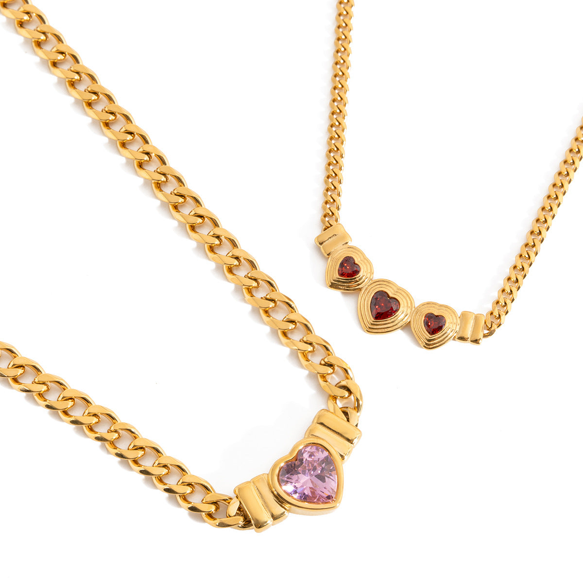 Damen Halskette mit Herzen-Anhängern und verstellbarem Edelstahlverschluss Shop Nory