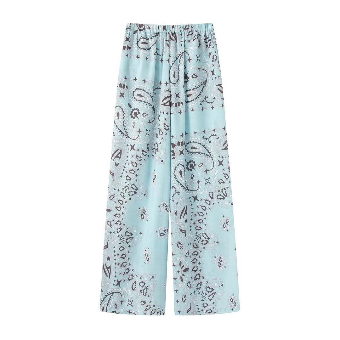 Damen Weite Palazzo‑Hose mit Paisley‑Print, hohem Bund und elastischem Gummizug Shop Nory