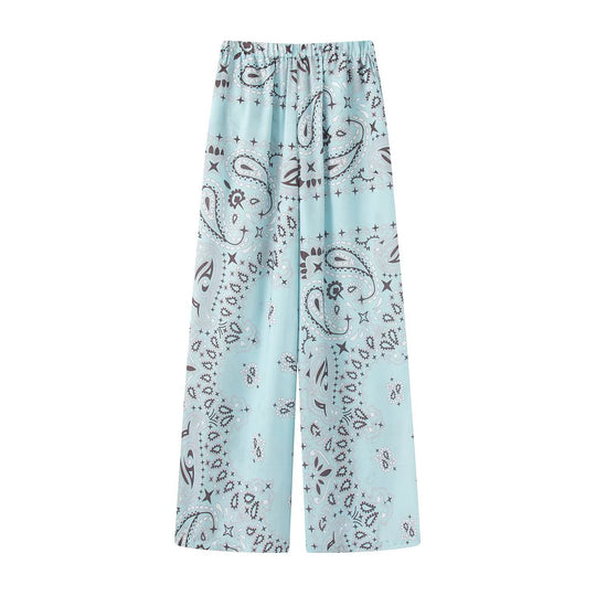 Damen Weite Palazzo‑Hose mit Paisley‑Print, hohem Bund und elastischem Gummizug Shop Nory