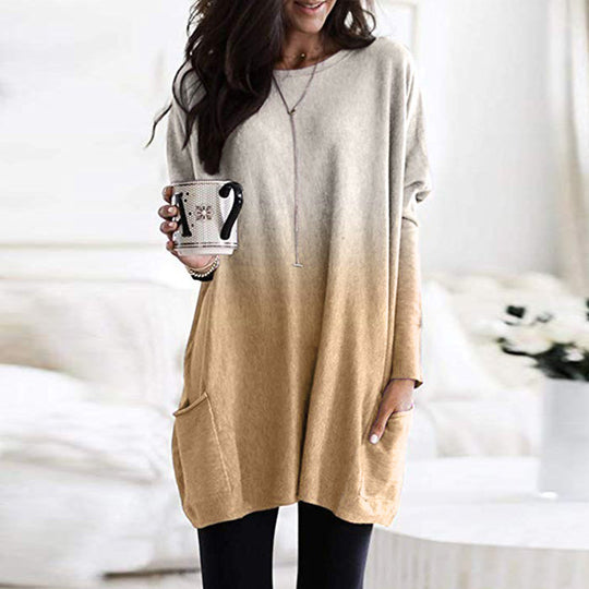 Damen nan oversized Ombre Stricktunika mit seitlichen Einschubtaschen und Rundhalsausschnitt Shop Nory