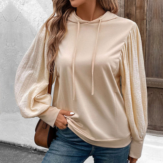 Damen Kapuzenpullover mit Ballonärmeln und Musselin-Einsatz Shop Nory