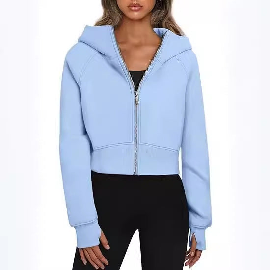 Damen cropped Kapuzenjacke mit durchgehendem Reißverschluss