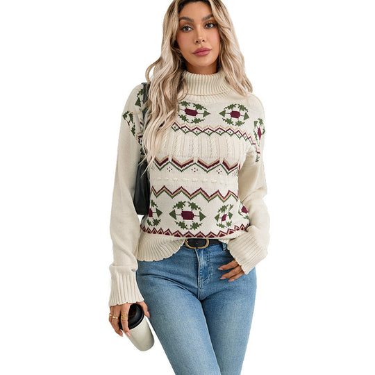Damen Strickpullover mit Norweger-Muster, Zopfmuster-Einsätzen und Rollkragen Shop Nory