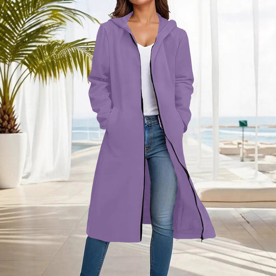 Damen Langer Kapuzen‑Mantel mit durchgehendem Reißverschluss und legerer A‑Linie Shop Nory