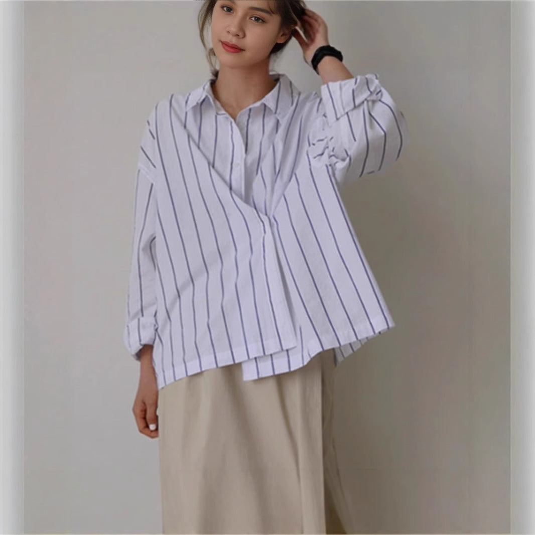 Damen Oversize-Kastenhemdbluse aus Leinen-Baumwollmix mit vertikaler Nadelstreifen-Optik und legerer Silhouette Shop Nory