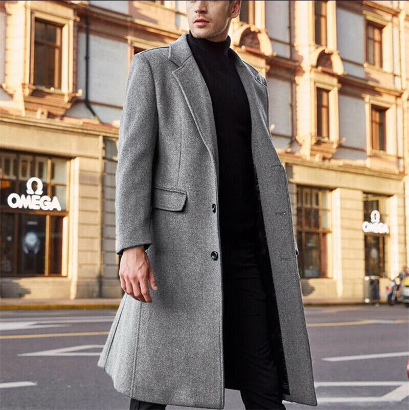 Herren eleganter Wollmantel mit modernem Schnitt und praktischen Taschen
