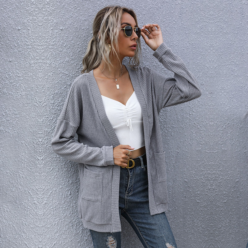 Damen Lockerer Feinstrick-Cardigan mit geripptem Strukturstrick und aufgesetzten Taschen Shop Nory
