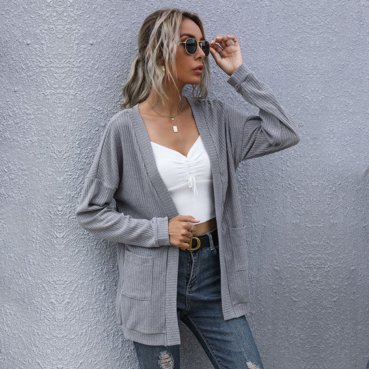 Damen Lockerer Feinstrick-Cardigan mit geripptem Strukturstrick und aufgesetzten Taschen Shop Nory
