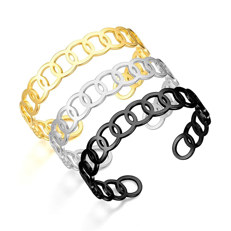 Damen Offener Armreif mit künstlerischem Design aus hochwertigem Edelstahl Shop Nory