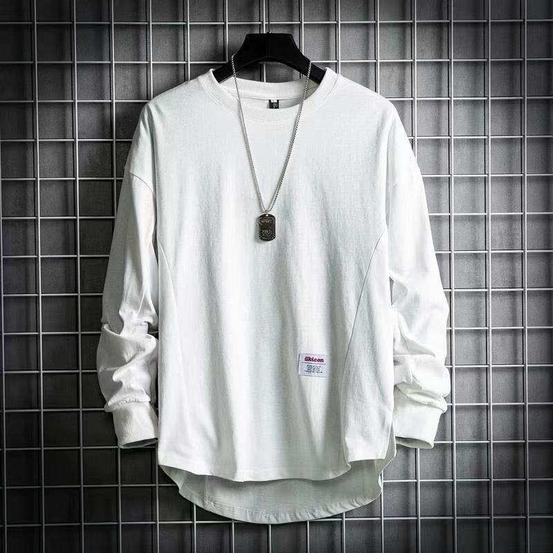 Herren weites Langarm-Sweatshirt mit verlängertem Rückensaum und aufgenähtem Label Shop Nory