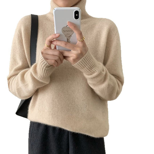 Damen Flauschiger Rollkragenpullover aus Wollmix mit gerippten Bündchen Shop Nory