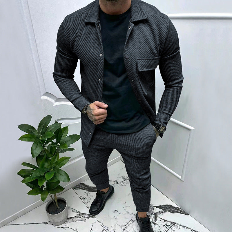Herren Strukturiertes Jersey-Freizeitset mit Overshirt und Tapered Jogginghose Shop Nory