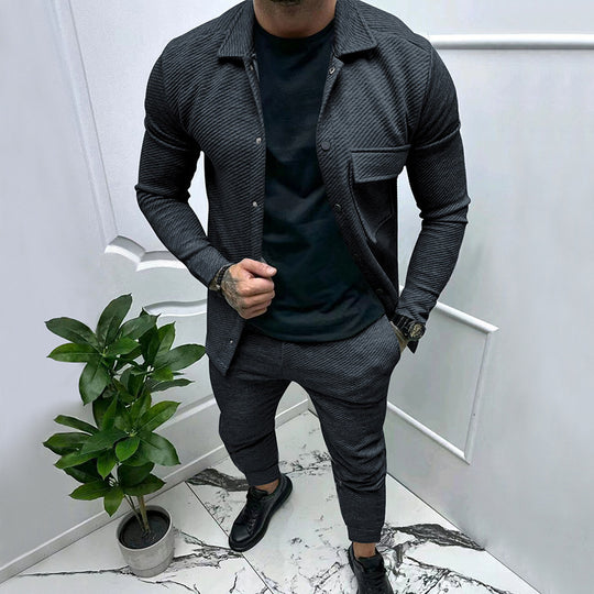 Herren Strukturiertes Jersey-Freizeitset mit Overshirt und Tapered Jogginghose Shop Nory
