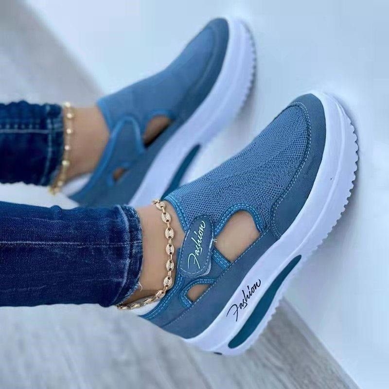 Damen Leichte Slip-On Keil-Sneaker mit atmungsaktivem Strickoberteil und Plateau-Sohle Shop Nory