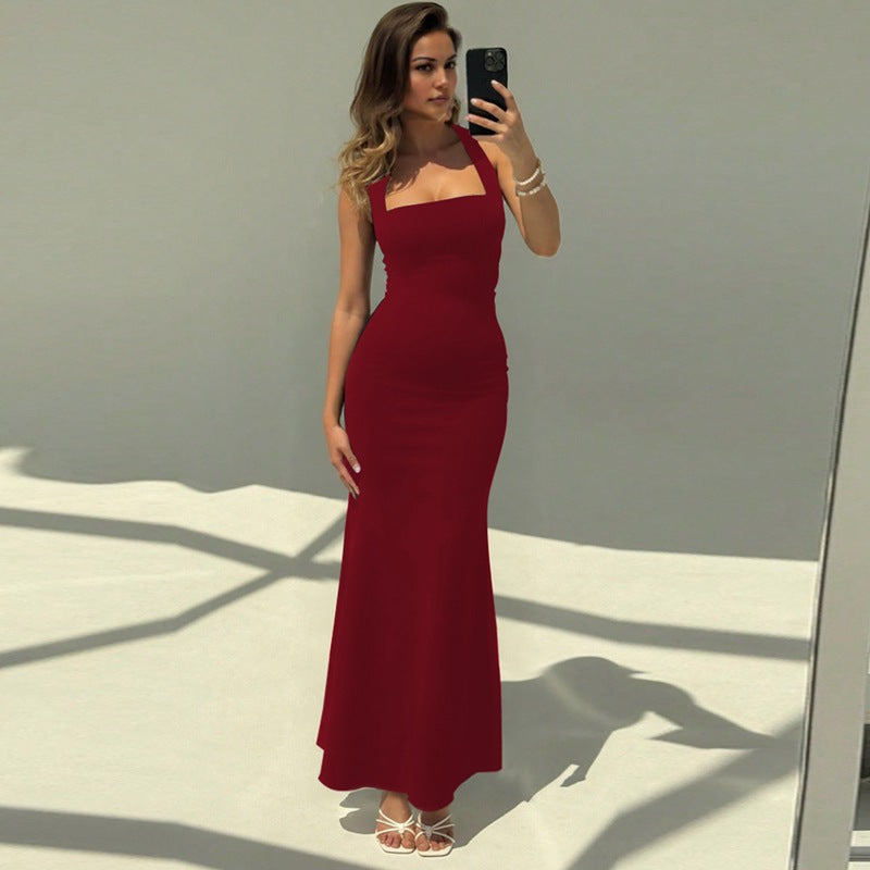 Damen Elegantes Maxikleid mit quadratischem Ausschnitt und figurbetonter Silhouette