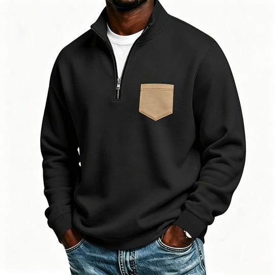 Herren Troyer-Sweatshirt mit halbem Reißverschluss und kontrastierter Brusttasche Shop Nory