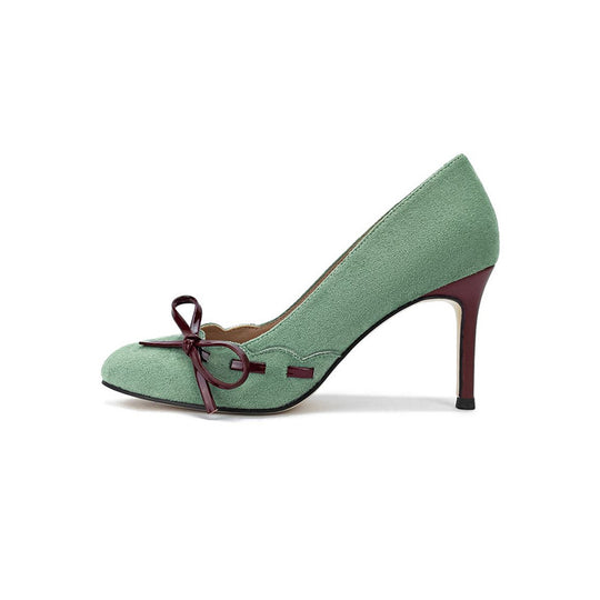Damen Elegante Wildleder-Pumps mit Schleifenapplikation und sculpted Stiletto-Absatz Shop Nory