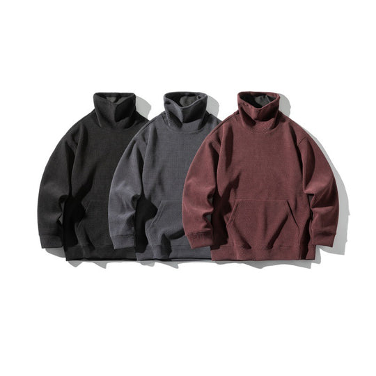 Unisex Oversize Waffelstruktur-Halbrollkragen-Sweatshirt mit Kängurutasche Shop Nory