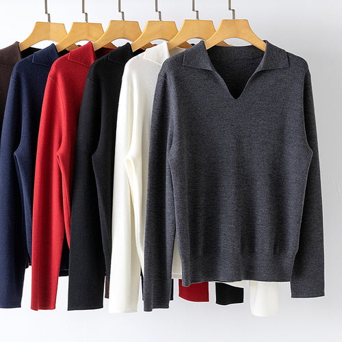 Damen Feinstrickpullover mit V-Ausschnitt und Hemdkragen Shop Nory