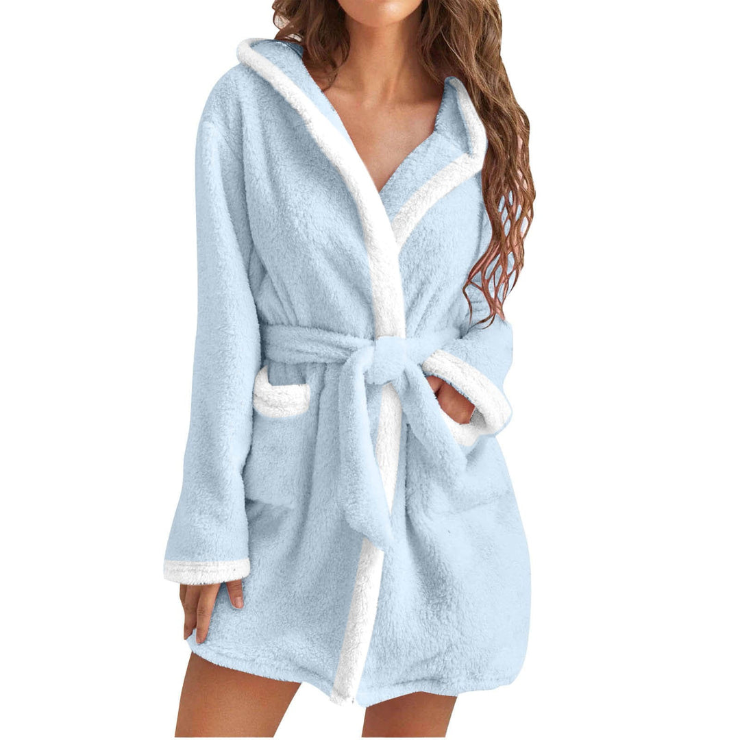 Damen kuscheliger Fleece-Bademantel mit Kapuze und Taschen