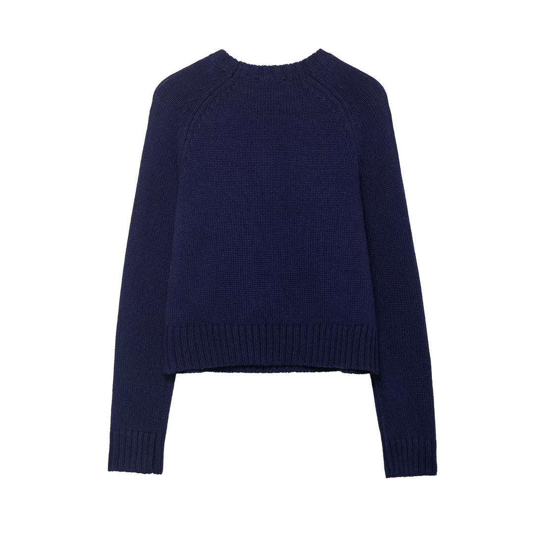 Damen Cropped-Weihnachtspullover mit Intarsia-Hausmotiv und Rundhalsausschnitt Shop Nory