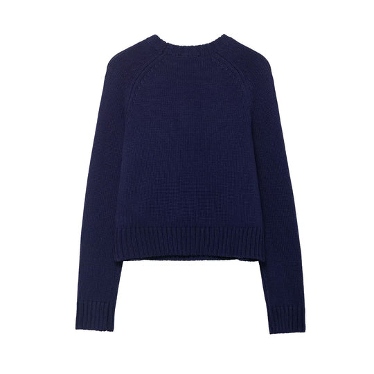 Damen Cropped-Weihnachtspullover mit Intarsia-Hausmotiv und Rundhalsausschnitt Shop Nory