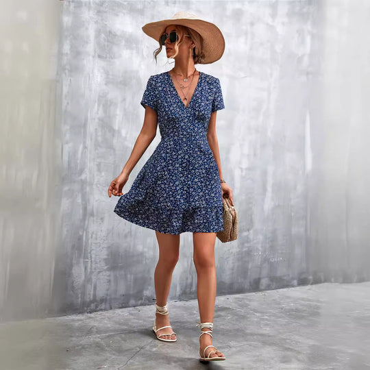 Damen Sommerliches Minikleid mit floralem Design und verspieltem Saum