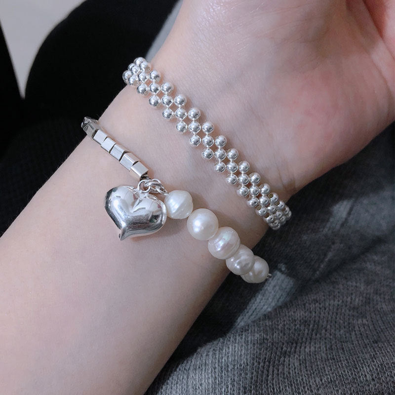 Damen Charm-Armband mit Herz und Perlen Shop Nory