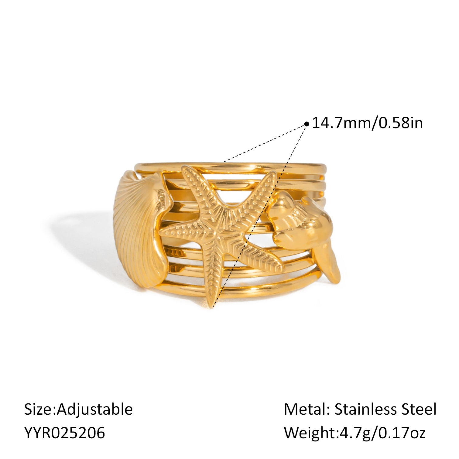 Damen Verstellbarer Sternenhaut Ring mit Edelstahlverarbeitung Shop Nory