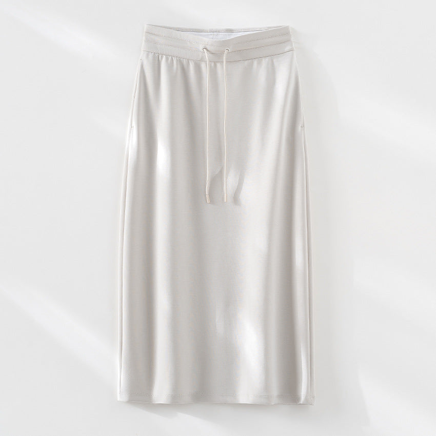 Damen Jersey-Midirock mit elastischem Tunnelzugbund und geradem Fall Shop Nory